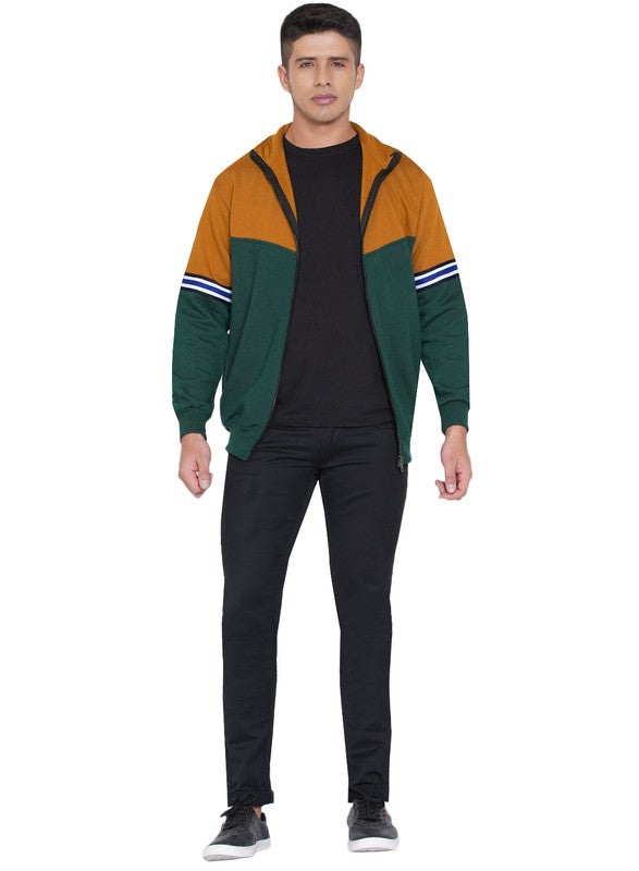 ASHTON BROWN Authentic Colourblock Pattern Full Zip Jacket Green/Musturd  - Image 5