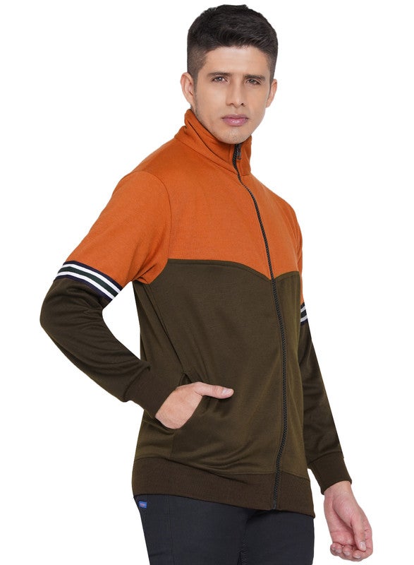 ASHTON BROWN Authentic Colourblock Pattern Full Zip Jacket Brown/Orange  - Image 3