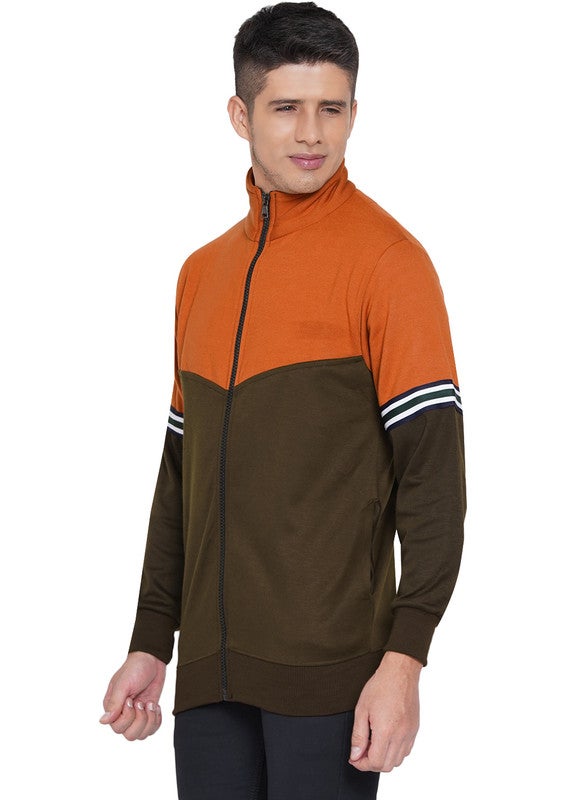 ASHTON BROWN Authentic Colourblock Pattern Full Zip Jacket Brown/Orange  - Image 4