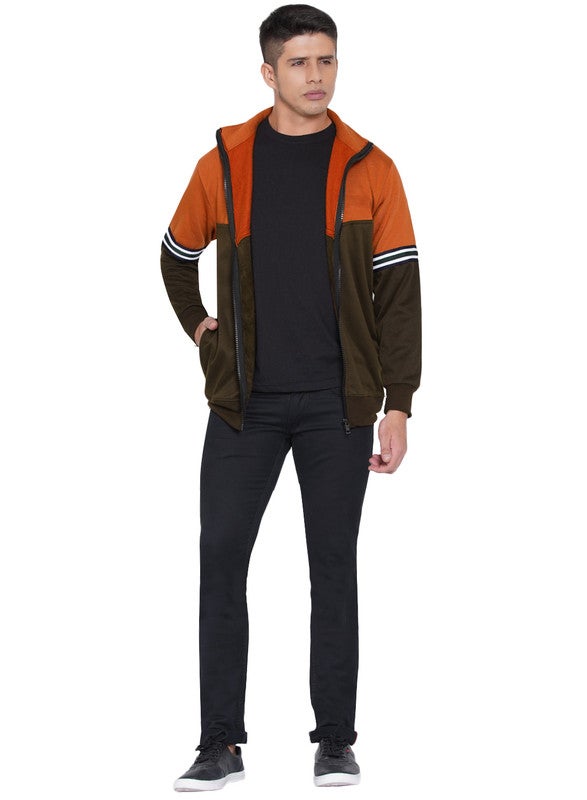 ASHTON BROWN Authentic Colourblock Pattern Full Zip Jacket Brown/Orange  - Image 5