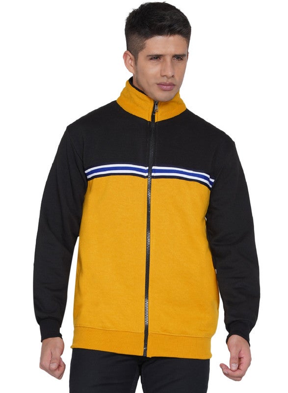 ASHTON BROWN Authentic Colourblock Pattern Full Zip Jacket Mustard/Black  - Image 1