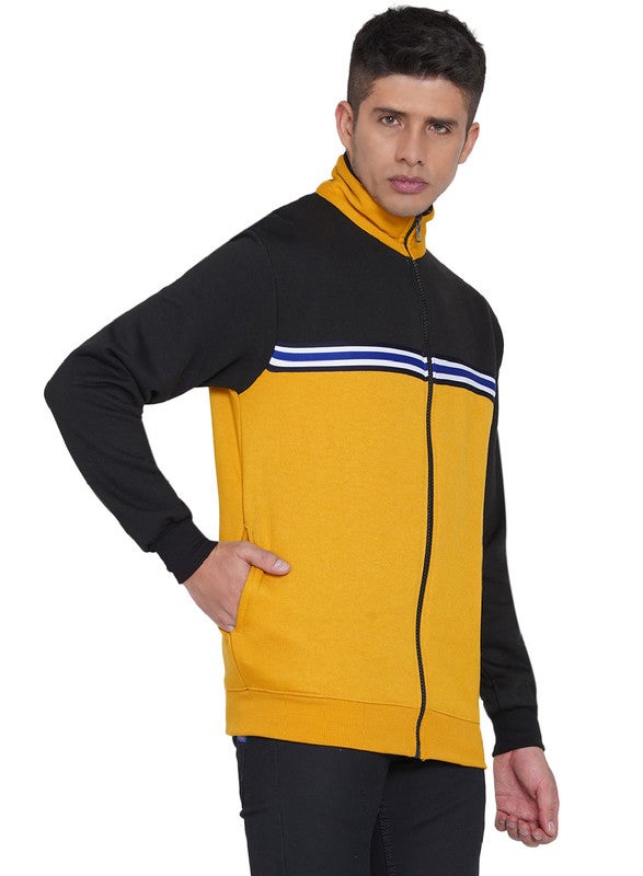 ASHTON BROWN Authentic Colourblock Pattern Full Zip Jacket Mustard/Black  - Image 3