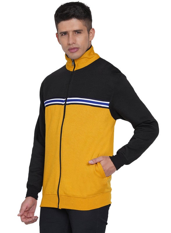 ASHTON BROWN Authentic Colourblock Pattern Full Zip Jacket Mustard/Black  - Image 4