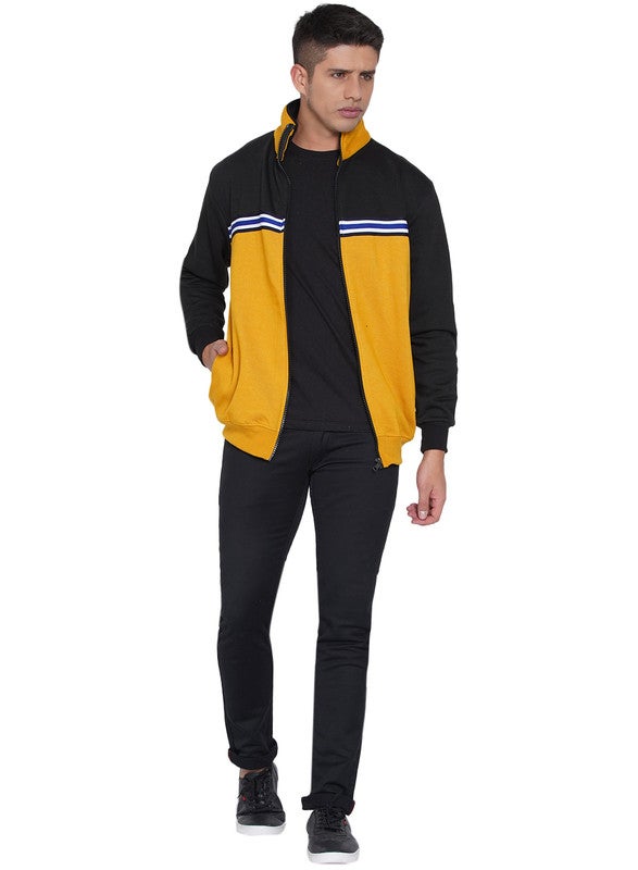 ASHTON BROWN Authentic Colourblock Pattern Full Zip Jacket Mustard/Black  - Image 5