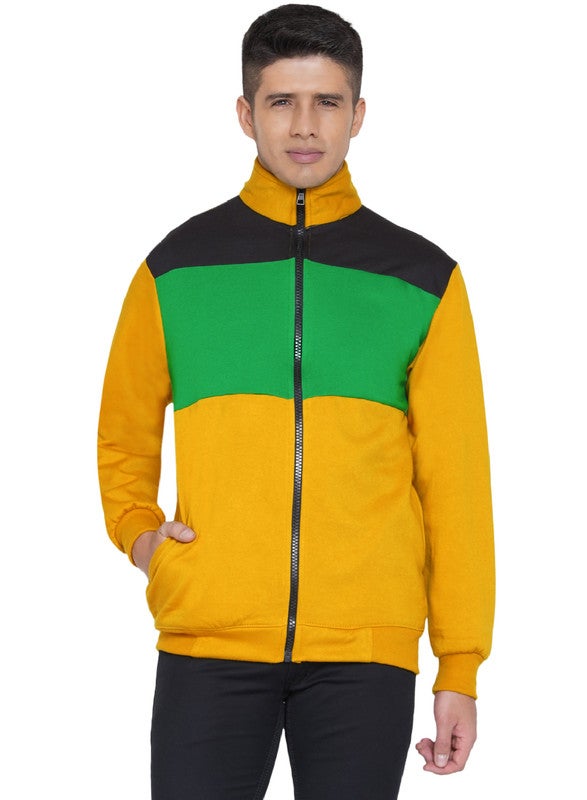 ASHTON BROWN Authentic Colourblock Pattern Full Zip Jacket Yellow/Green/Black  - Image 1