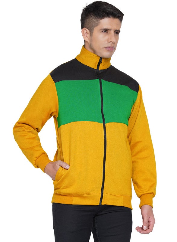 ASHTON BROWN Authentic Colourblock Pattern Full Zip Jacket Yellow/Green/Black  - Image 3