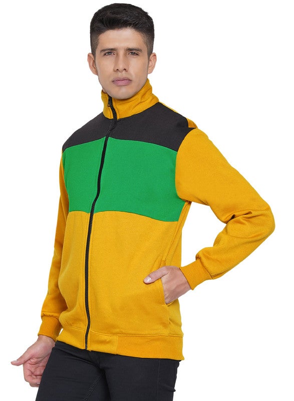 ASHTON BROWN Authentic Colourblock Pattern Full Zip Jacket Yellow/Green/Black  - Image 4