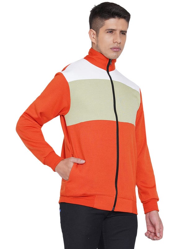 ASHTON BROWN Authentic Colourblock Pattern Full Zip Jacket Orange/White/Grey  - Image 3