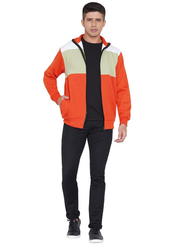 ASHTON BROWN Authentic Colourblock Pattern Full Zip Jacket Orange/White/Grey  - Image 5