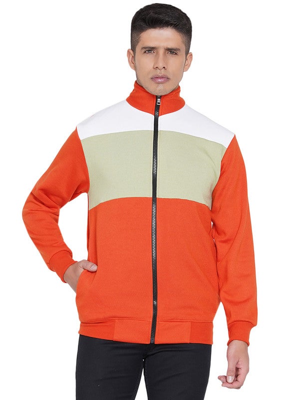 ASHTON BROWN Authentic Colourblock Pattern Full Zip Jacket Orange/White/Grey  - Image 1