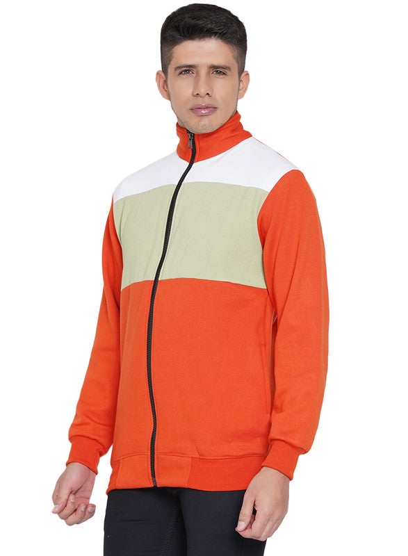 ASHTON BROWN Authentic Colourblock Pattern Full Zip Jacket Orange/White/Grey  - Image 4