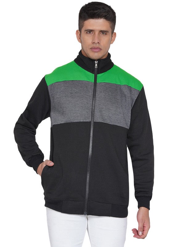 ASHTON BROWN Authentic Colourblock Pattern Full Zip Jacket Black/Grey/Green  - Image 1