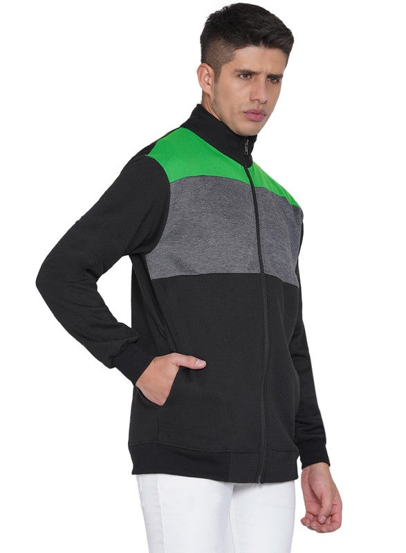 ASHTON BROWN Authentic Colourblock Pattern Full Zip Jacket Black/Grey/Green  - Image 3