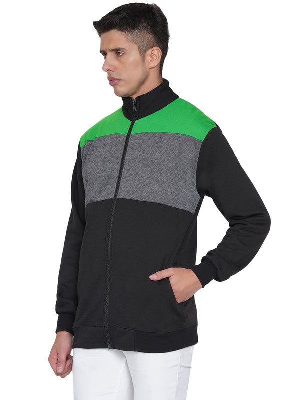 ASHTON BROWN Authentic Colourblock Pattern Full Zip Jacket Black/Grey/Green  - Image 4