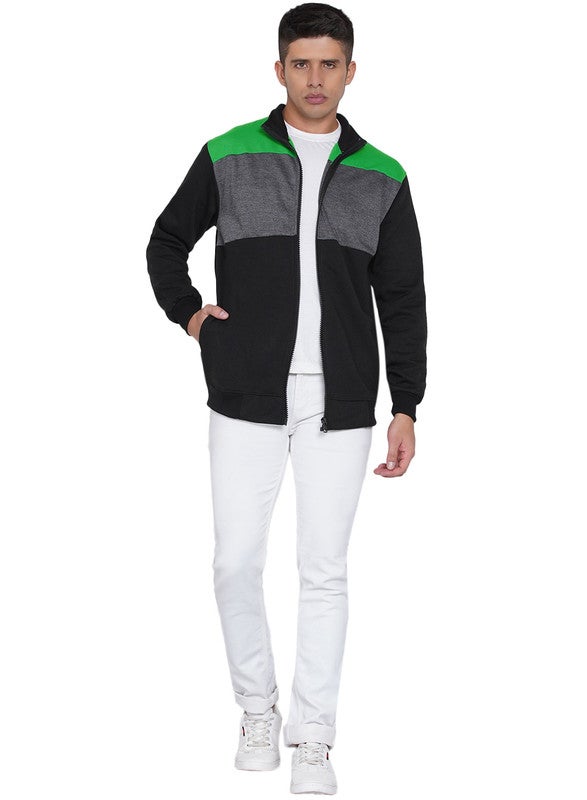 ASHTON BROWN Authentic Colourblock Pattern Full Zip Jacket Black/Grey/Green  - Image 5