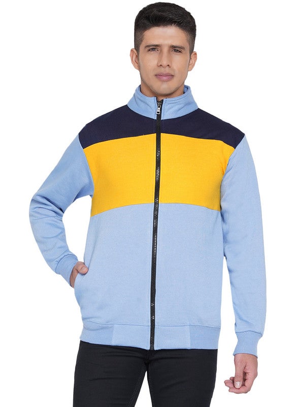 أشتون براون جاكيت أصلي مزود بسحاب كامل بتصميم عدة ألوان أزرق/أزرق غامق/أصفر - Image 1