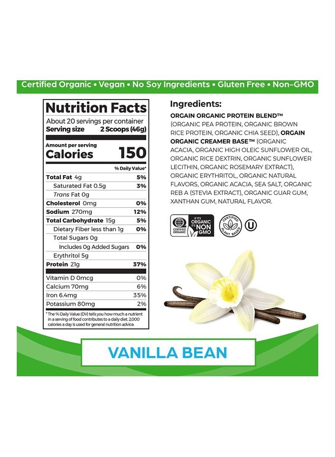 Orgain Protein Powder Vanilla Bean 32.4oz 2.03 Lb 920 G - Image 2