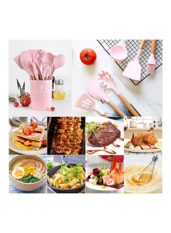Arabest - 11-Piece Non-Stick Silicone Cooking Utensils Set Pink 12.5x12.5x33cm - Image 1
