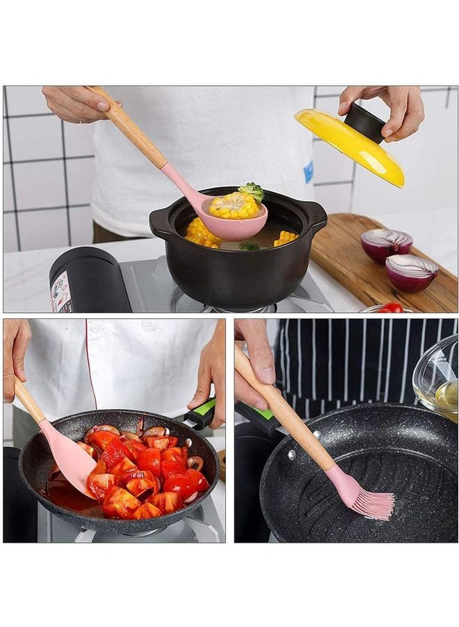 Arabest - 11-Piece Non-Stick Silicone Cooking Utensils Set Pink 12.5x12.5x33cm - Image 1