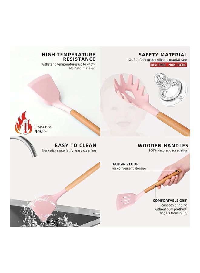 Arabest - 11-Piece Non-Stick Silicone Cooking Utensils Set Pink 12.5x12.5x33cm - Image 1