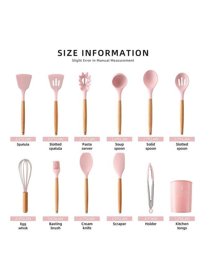 Arabest - 11-Piece Non-Stick Silicone Cooking Utensils Set Pink 12.5x12.5x33cm - Image 1