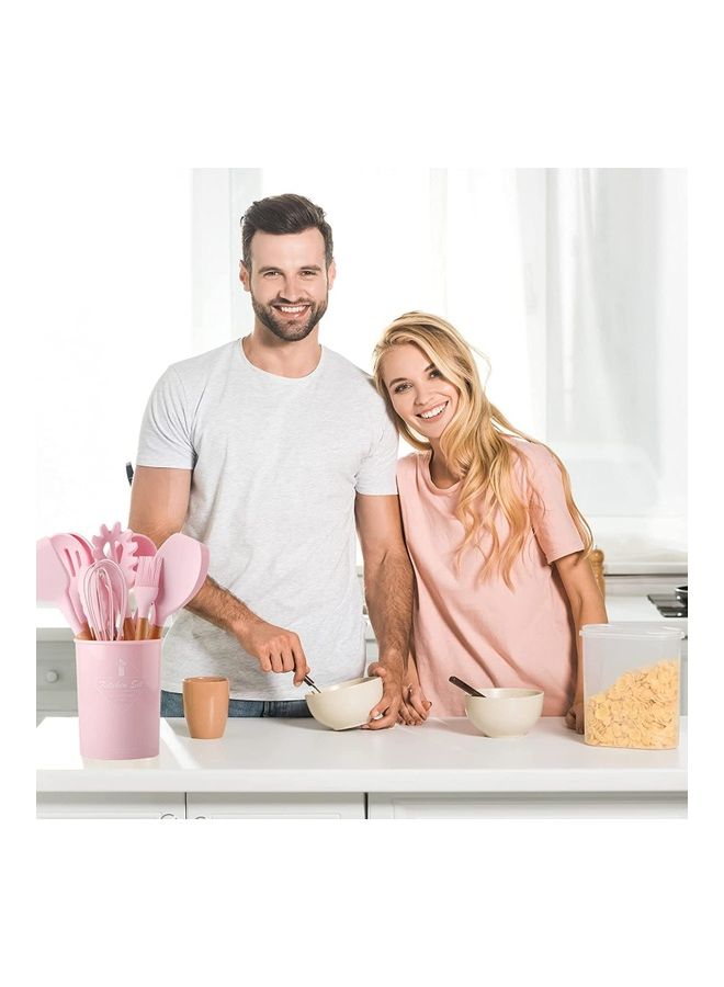Arabest - 11-Piece Non-Stick Silicone Cooking Utensils Set Pink 12.5x12.5x33cm - Image 1