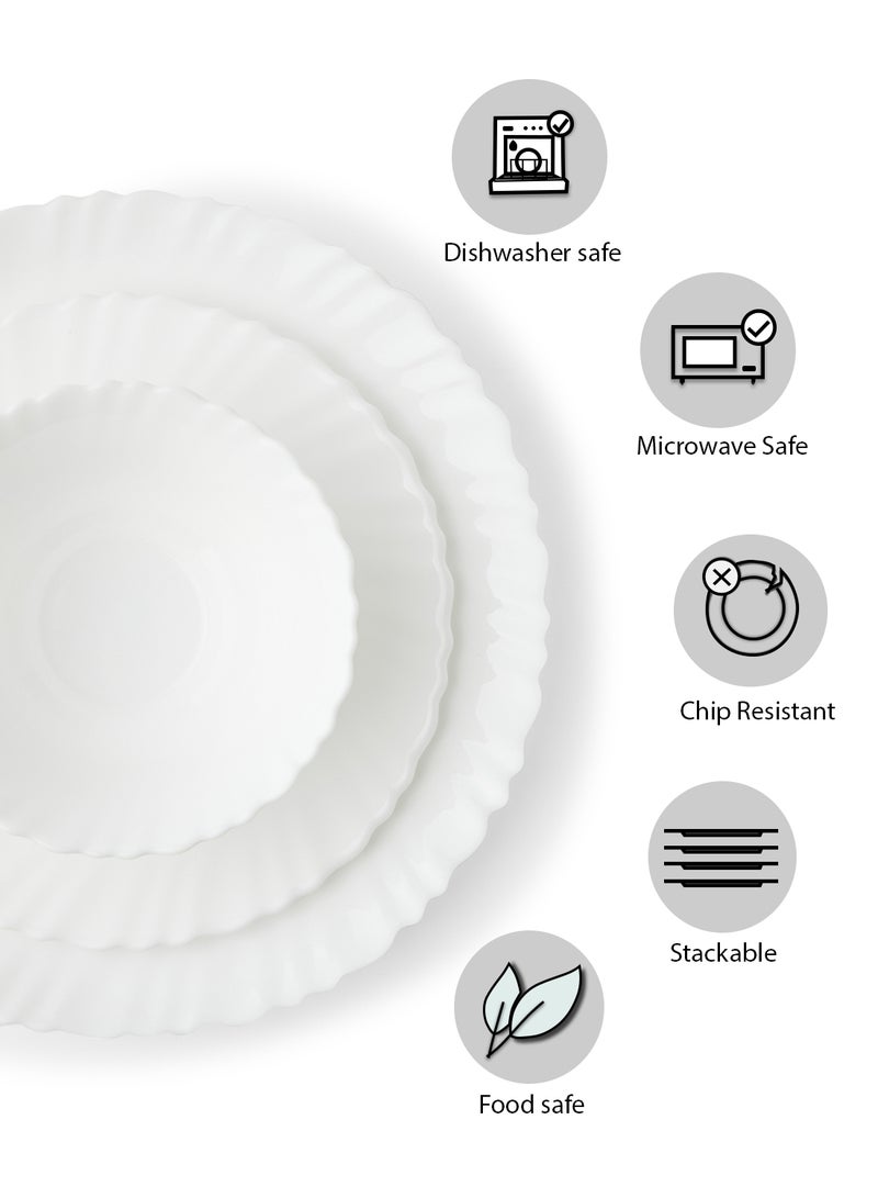 12 Piece Opalware Dinner Set For Everyday Use - Light Weight Dishes, Plates - Dinner Plate, Side Plate, Bowl - Serves 4 - White White - v1635671677/N30536380A_3