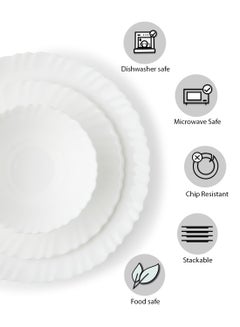 Noon East 12 Piece Opalware Dinner Set For Everyday Use - Light Weight Dishes, Plates - Dinner Plate, Side Plate, Bowl - Serves 4 - White White  - Image 3