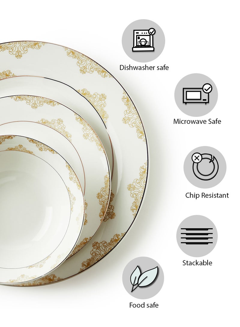 Noon East 12-Piece Porcelain Dinner Set, Plates, Dishes, Bowls, Serves 4 White - Image 3