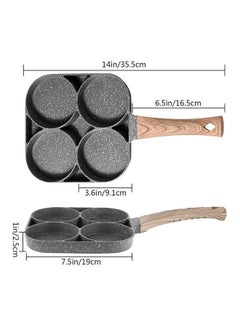 Toshionics 4 Hole Omlet Fry Pan With Wooden Handle For Burger And Ham Pancake Grey/Brown 35.5x16.5x9.1cm  - Image 2