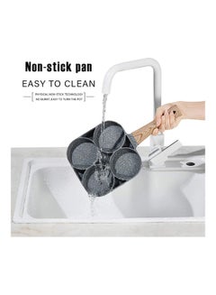 Toshionics 4 Hole Omlet Fry Pan With Wooden Handle For Burger And Ham Pancake Grey/Brown 35.5x16.5x9.1cm  - Image 4