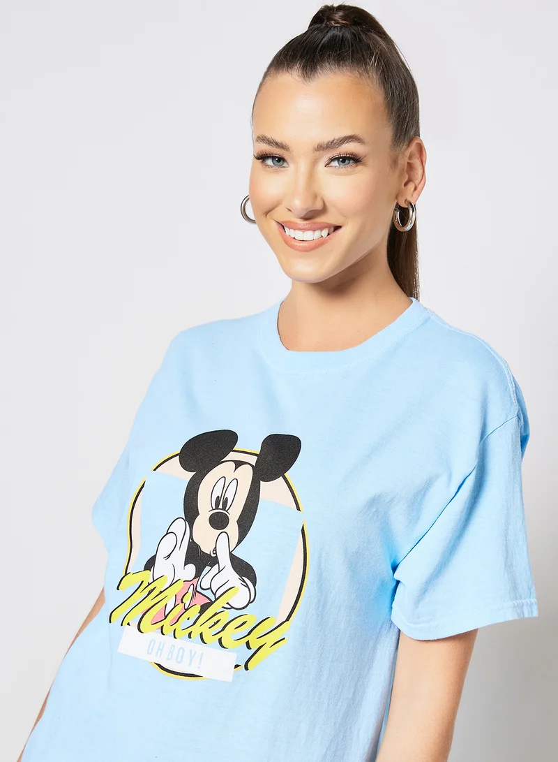 Daisy Street Mickey Print T-Shirt Blue