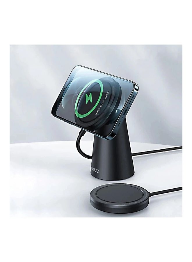Baseus - Magnetic Wireless Charger Stand 15W (Compatible with MagSafe for iPhone 13/12 Series and other MagSafe Enabled Devices) Black - Image 1