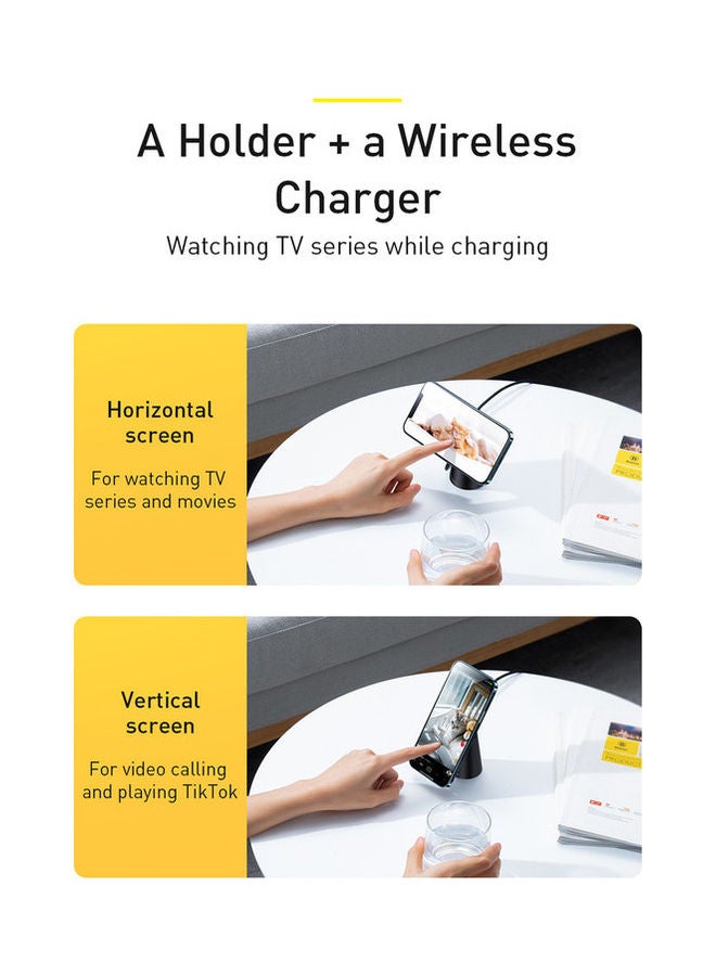 Baseus - Magnetic Wireless Charger Stand 15W (Compatible with MagSafe for iPhone 13/12 Series and other MagSafe Enabled Devices) Black - Image 1