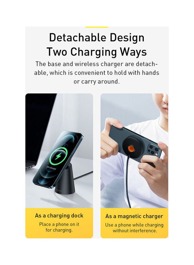 Baseus - Magnetic Wireless Charger Stand 15W (Compatible with MagSafe for iPhone 13/12 Series and other MagSafe Enabled Devices) Black - Image 1