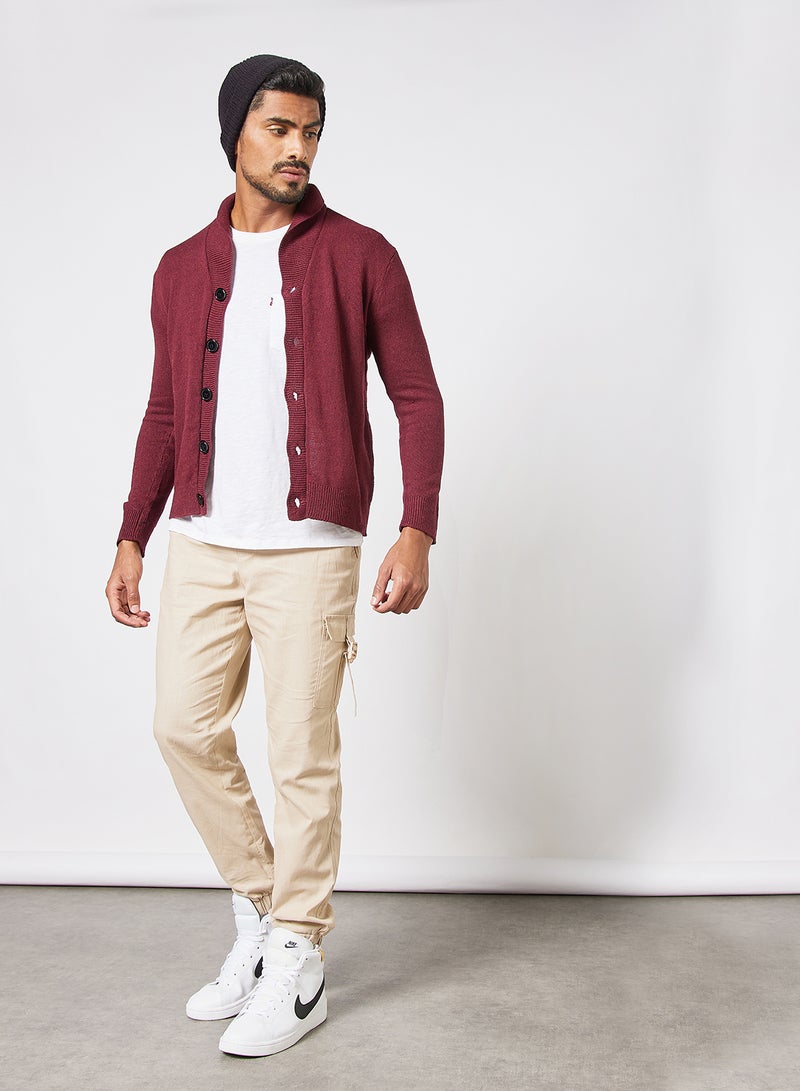 Noon East - Men's Knitted Solid Button Detailed Wide Collar Full Sleeves Cardigans For Winters Maroon - Image 1