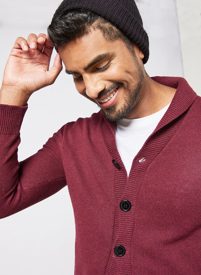 Noon East - Men's Knitted Solid Button Detailed Wide Collar Full Sleeves Cardigans For Winters Maroon - Image 1