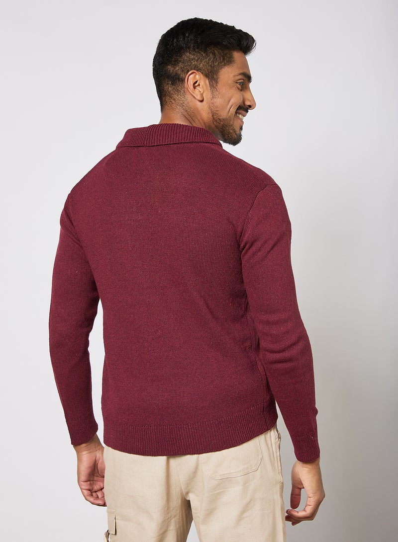 Noon East - Men's Knitted Solid Button Detailed Wide Collar Full Sleeves Cardigans For Winters Maroon - Image 1