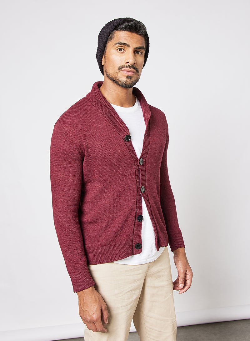 Noon East - Men's Knitted Solid Button Detailed Wide Collar Full Sleeves Cardigans For Winters Maroon - Image 1