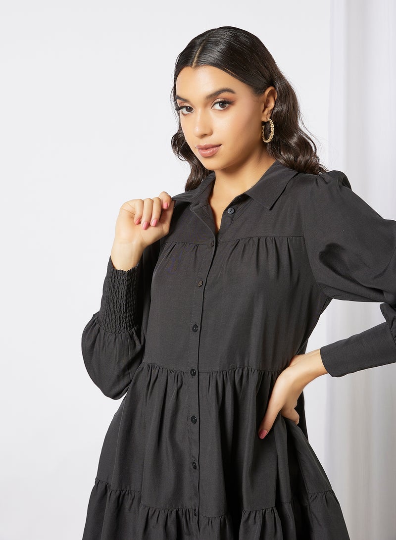 forever new - Monica Tiered Shirt Dress Black - Image 1