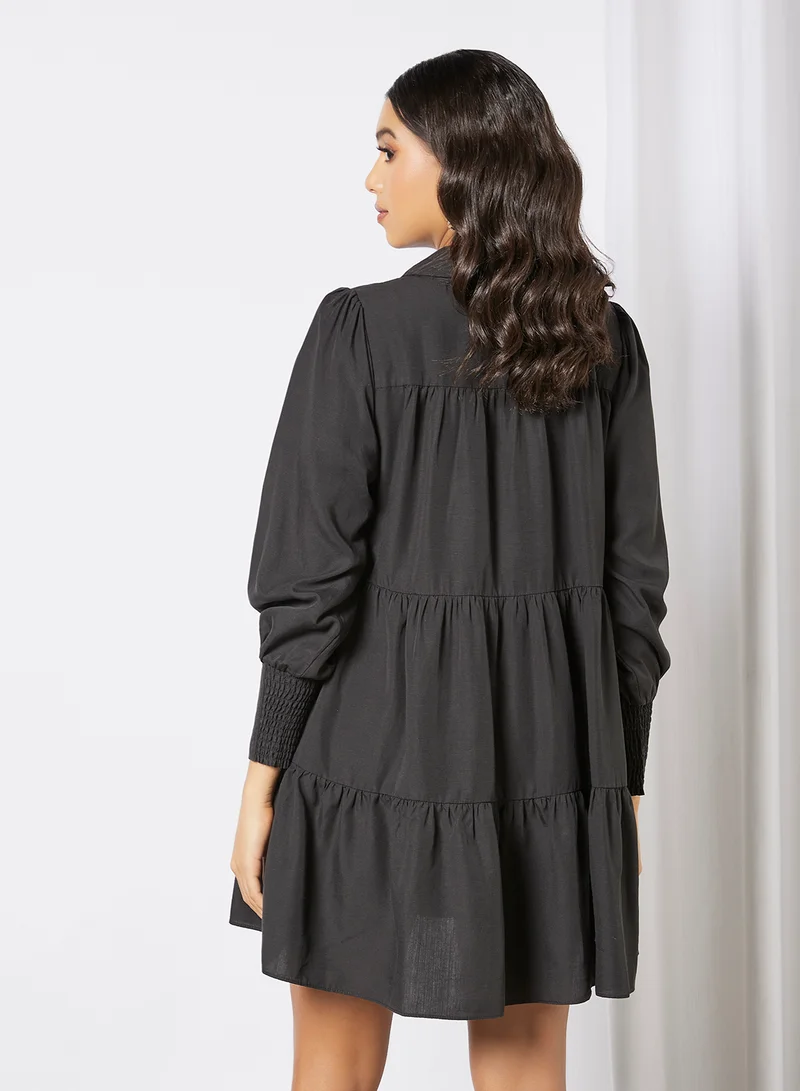 forever new Monica Tiered Shirt Dress Black