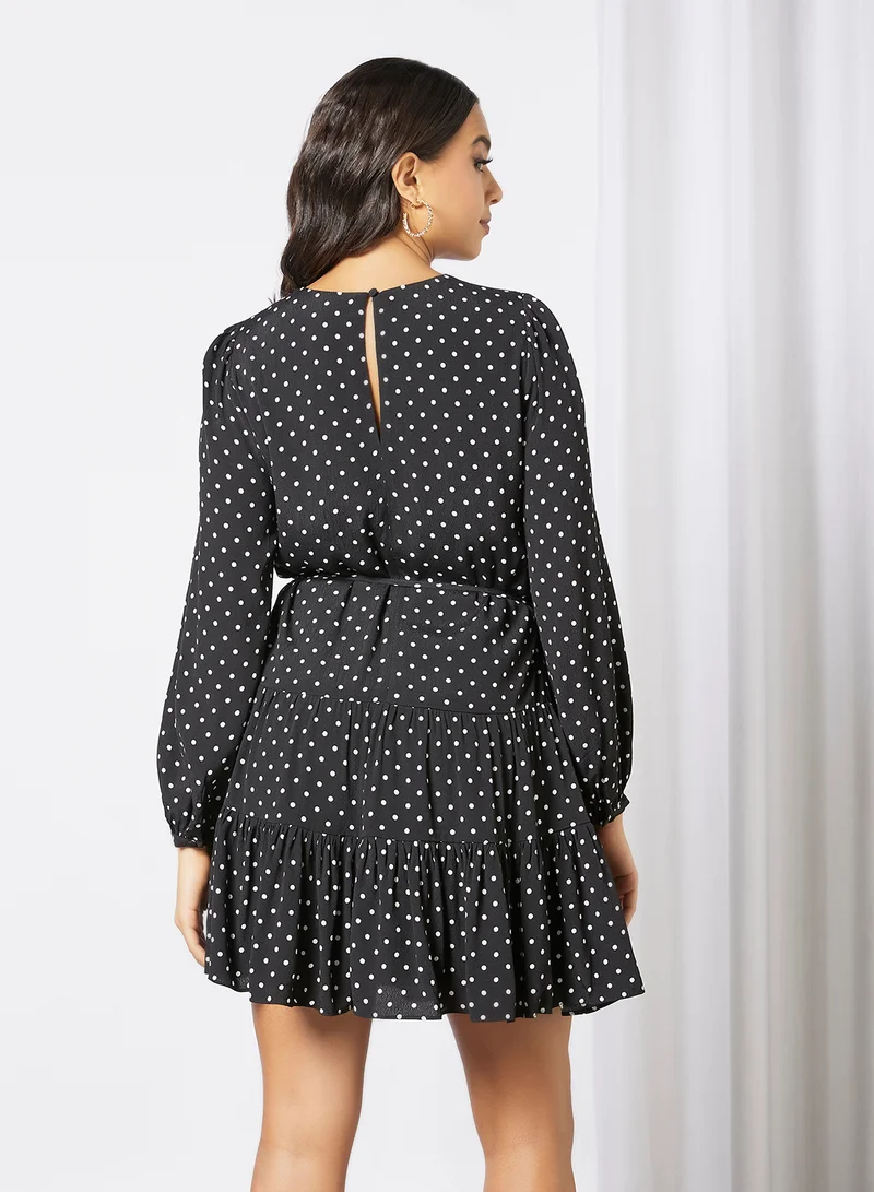فورايفر نيو Polka Dot Mini Dress أسود