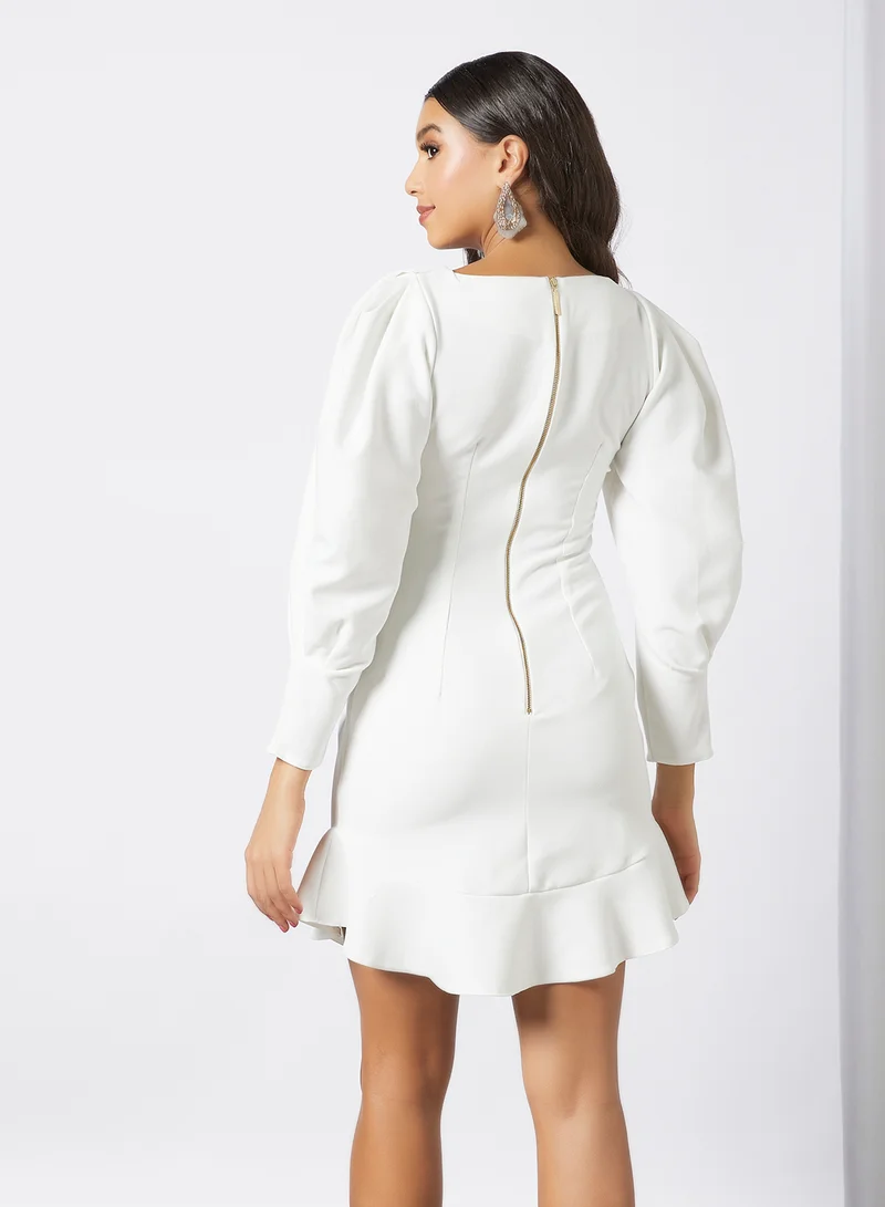 Closet London Balloon Sleeve Dress Ivory