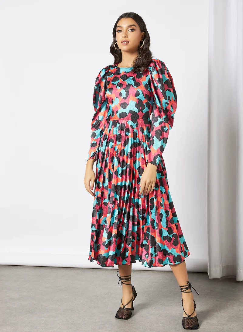 Closet London Pleated Animal Print Dress Multicolour