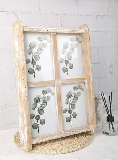 ebb & flow Tabletop Photo Frames With Outer Frame Natural/White outer frame size: L30.5xH43.5xT4.5cm for photo size: 4 pcs 5x7inch