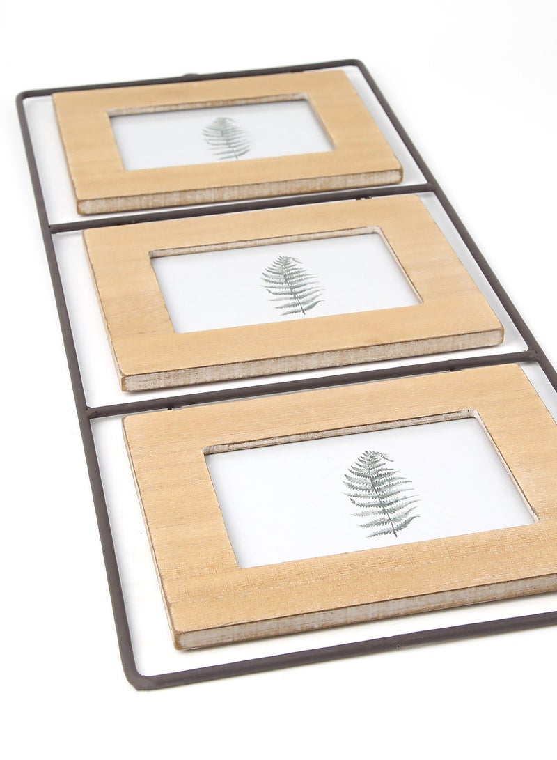 ebb & flow - Wall Frames With Outer Frame Brown outer frame size: L21.5xH51cm xT1.0cm for photo size: 3 pcs 3.5x3.5inch - Image 1