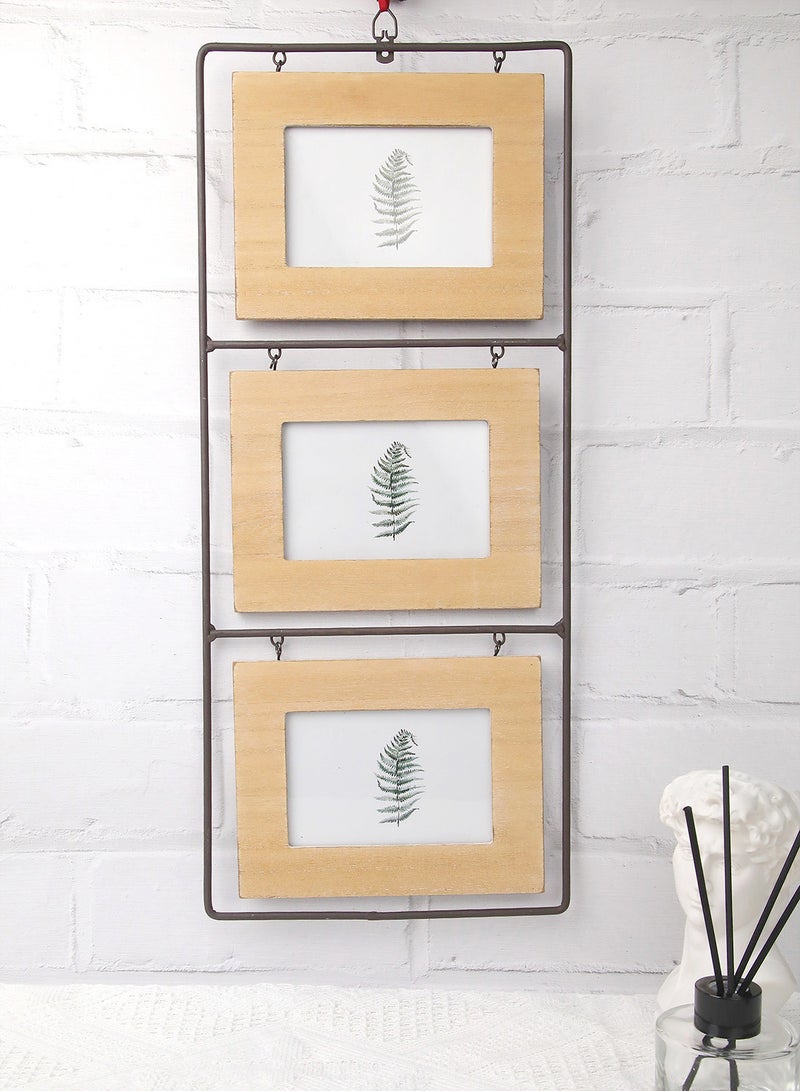 ebb & flow - Wall Frames With Outer Frame Brown outer frame size: L21.5xH51cm xT1.0cm for photo size: 3 pcs 3.5x3.5inch - Image 1