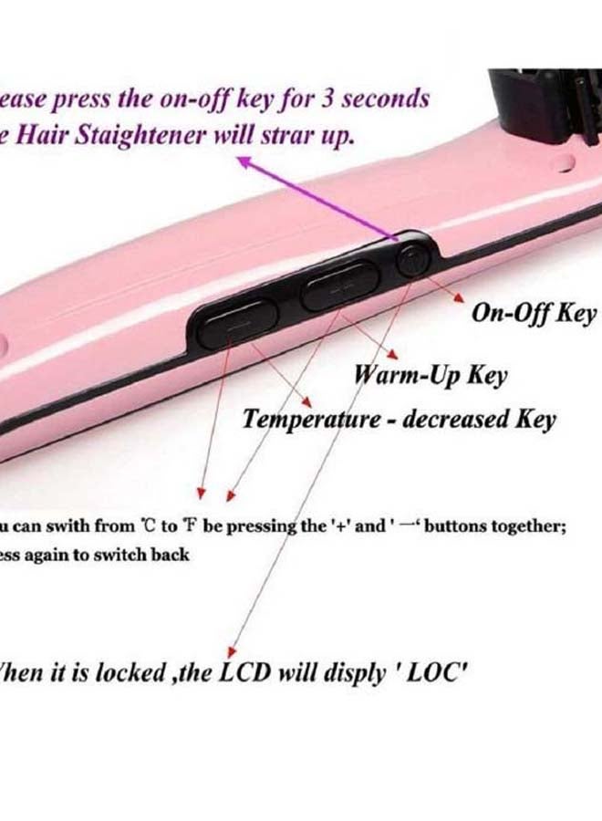Electric Hair Straightening Brush With LCD Display Pink/Black - Image 4