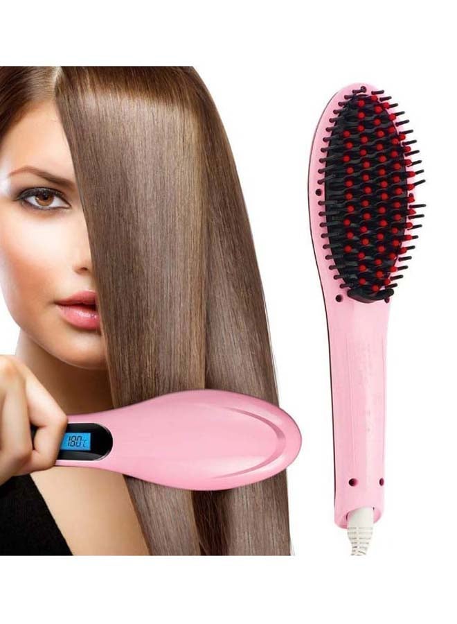 Electric Hair Straightening Brush With LCD Display Pink/Black - Image 2