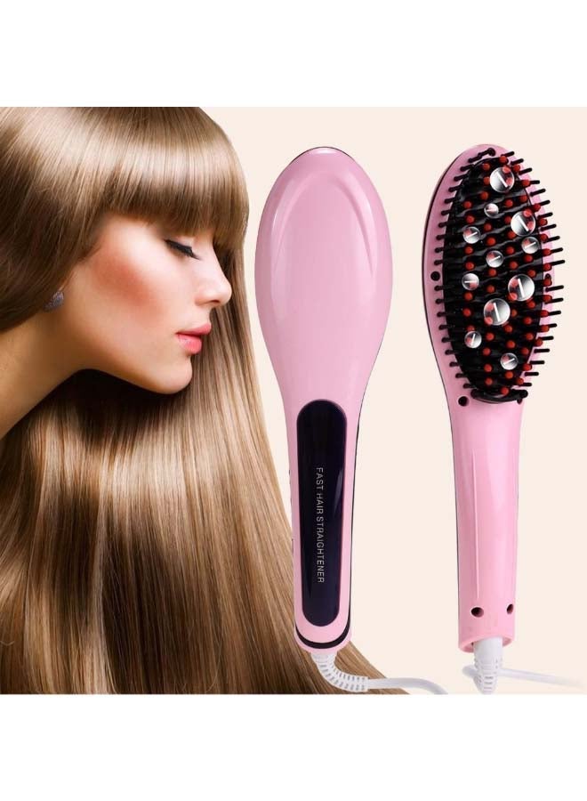Electric Hair Straightening Brush With LCD Display Pink/Black - Image 3